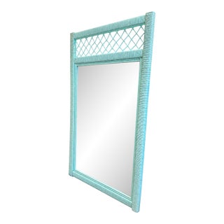 Vintage Rattan Palm Beach Style Mirror With Lattice Detail For Sale