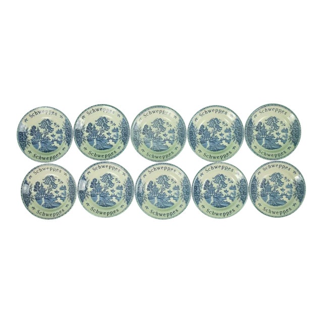 Vintage Mid-Century Schweppes Chinoiserie English Coasters - Set of 10 For Sale