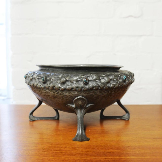 Antique Arts and Crafts Textured Pewter Bowl with Inlaid Enamel from Liberty & Co, 1900s For Sale - Image 6 of 6