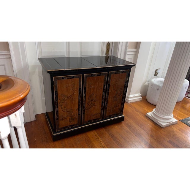 Chinoiserie Drexel Heritage Chinoiserie Black Lacquer Buffet For Sale - Image 3 of 10