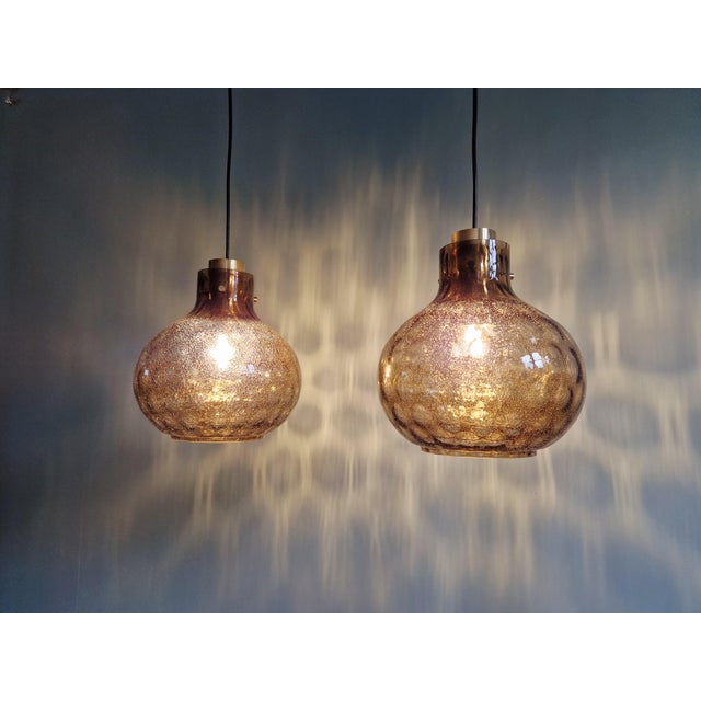 Brass and Smoked Blown Glass Pendant Lights from Glashütte Limburg, 1970, Set of 2 For Sale - Image 11 of 18