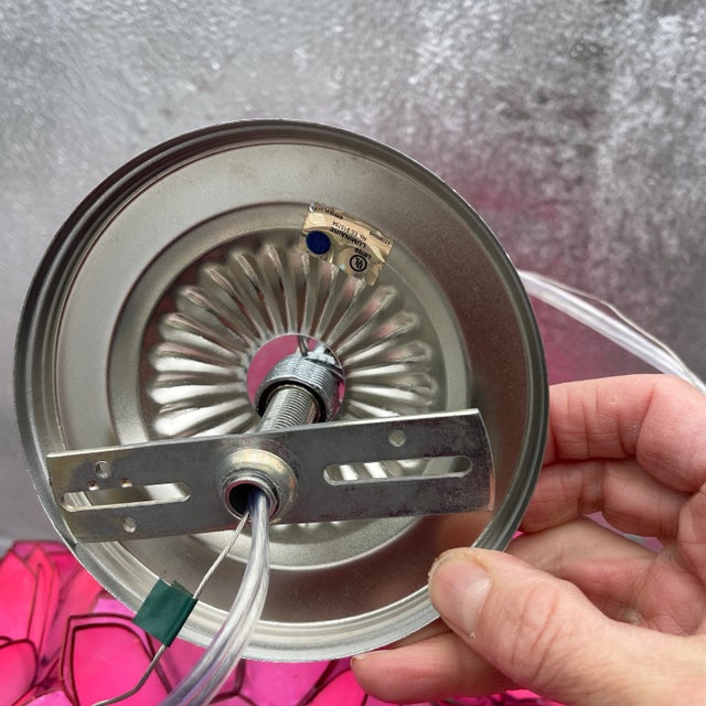 Metal Worlds Away Pink Capiz Shell Chandelier – Venus Lotus Pendant, Coastal Glam Lighting For Sale - Image 7 of 9