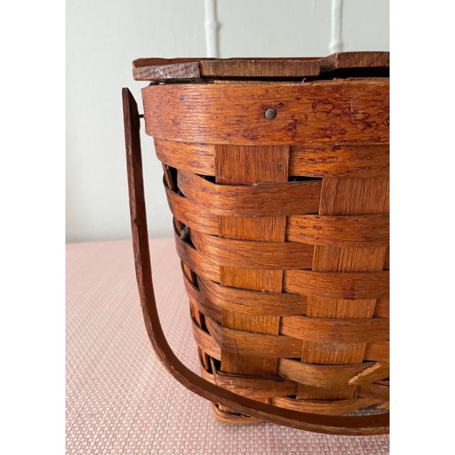 Woven Hinged Lid Picnic Basket with Handles For Sale - Image 9 of 10