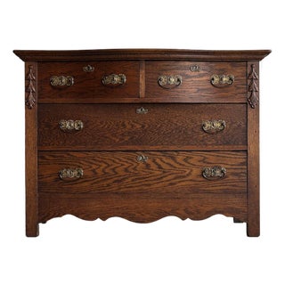 Antique Cathedral-Grain Oak Serpentine Chest of Drawers For Sale