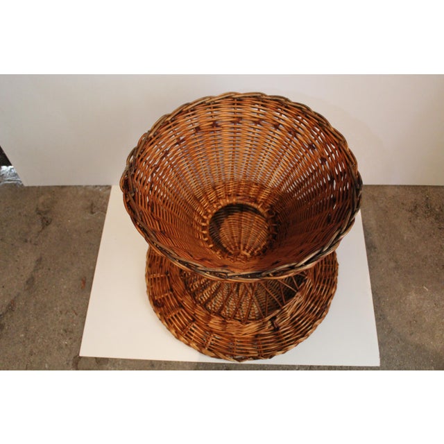 Wood Vintage French Round Wicker Table, 1970s For Sale - Image 7 of 18