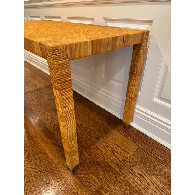 Hollywood Regency Bielecky Brothers Cane Rattan Console Desk For Sale - Image 3 of 16