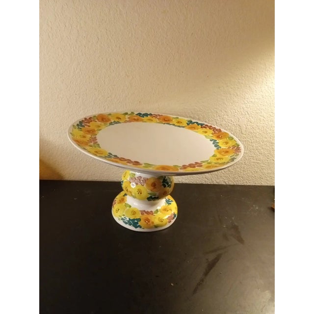 Vintage Hand Painted Terracota Mexico Pedestal Cake Stand For Sale In Dallas - Image 6 of 6