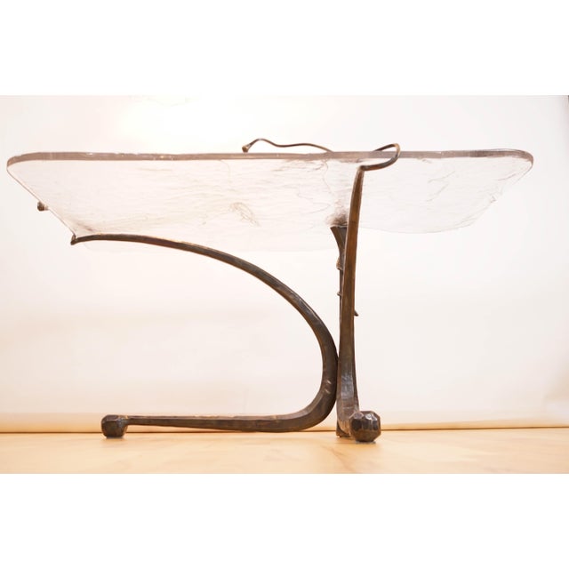 Large side table by Lothar Klute with a unique design. Manufactured in 2000 in Germany. The heavy glass table top (20 mm)...