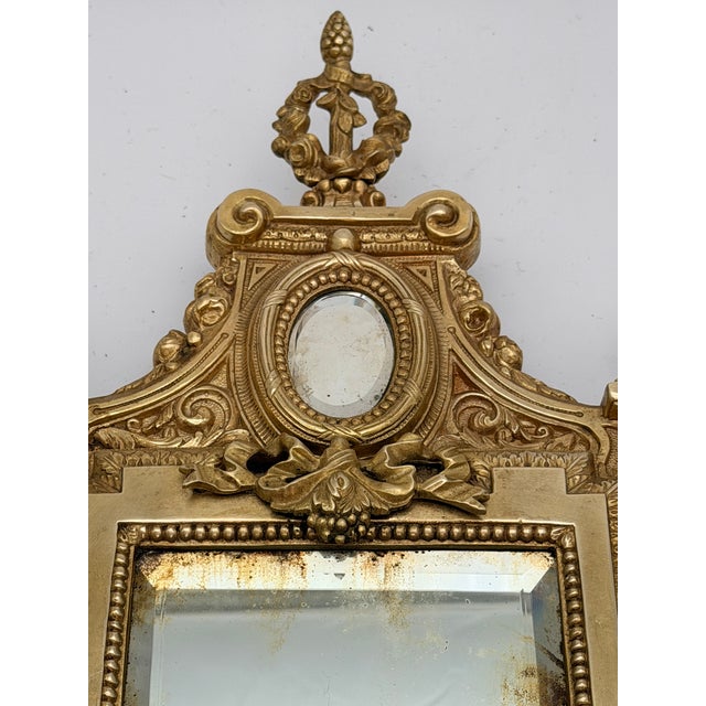 Metal Antique French Renaissance Revival Cast Brass Girandole Sconce Mirrors - A Pair For Sale - Image 7 of 16