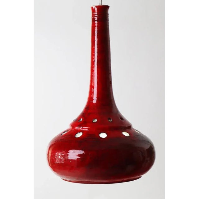 Large Mid-Century Red Pottery Pendant Lamp, 1970s For Sale - Image 9 of 9
