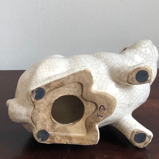 Antique Early 20th Century French Crackle Glaze Ceramic Rabbit | Chairish