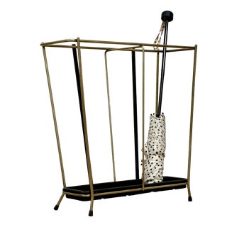 Mid-Century Umbrella Stand in Brass and Black Metal, 1960s For Sale