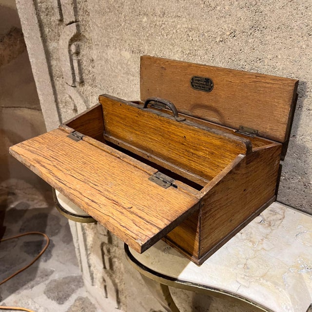 Antique Hammacher Schlemmer & Co Ny Toolbox Solid Oak For Sale - Image 4 of 12