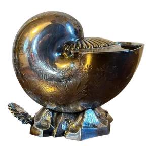 Antique 19th Century English Sheffield Silver Plate Nautilus Sea Shell Spoon Warmer or Spooner