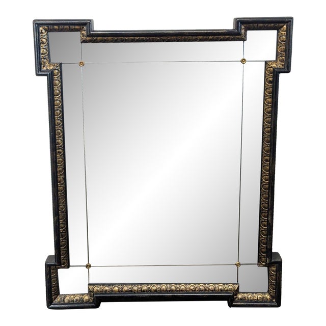 Ethan Allen Black Crackle Turret Mirror For Sale