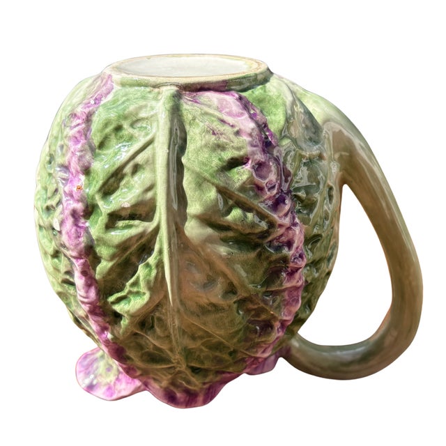 Antique French Country Majolica Barbotine Cabbage Jug, 1900 For Sale - Image 4 of 6