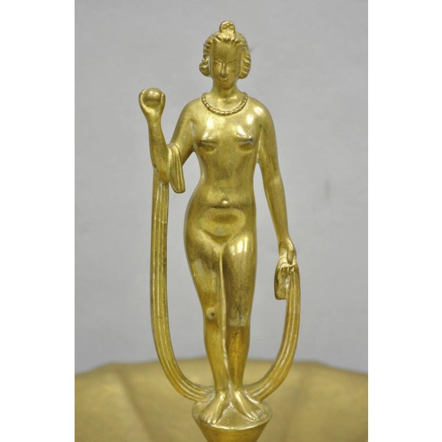 Vintage Art Nouveau Brass Figural Nude Woman Centerpiece Compote Dish Bowl For Sale - Image 4 of 18