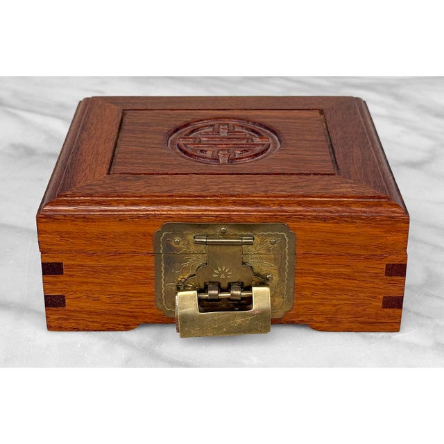 Chinoiserie Vintage Chinese Chinoiserie Rosewood Storage Jewelry Box W/ Brass Lock For Sale - Image 3 of 13