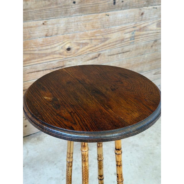 Pair of Victorian Scorched Bamboo Plant Stands With Bamboo Root Feet For Sale - Image 10 of 12
