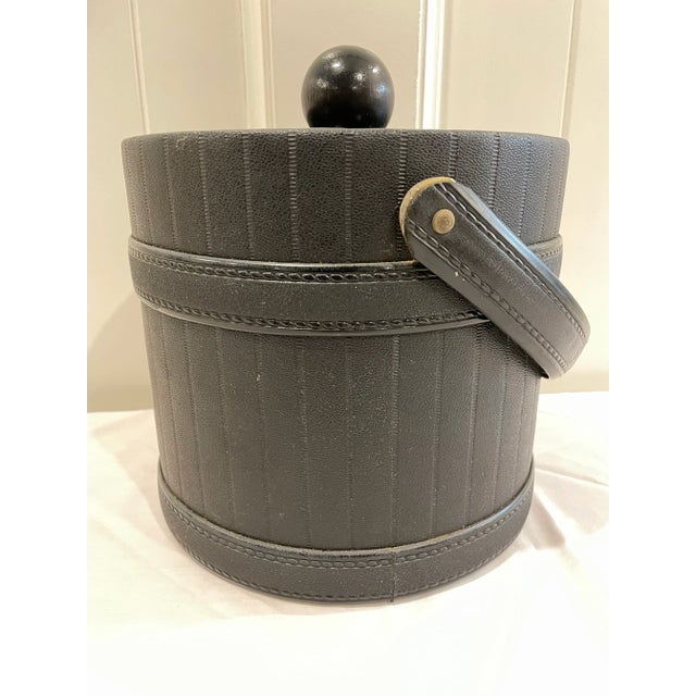 Mid 20th Century Black and Brass Leather Pinstripe Ice Bucket For Sale In Nashville - Image 6 of 12