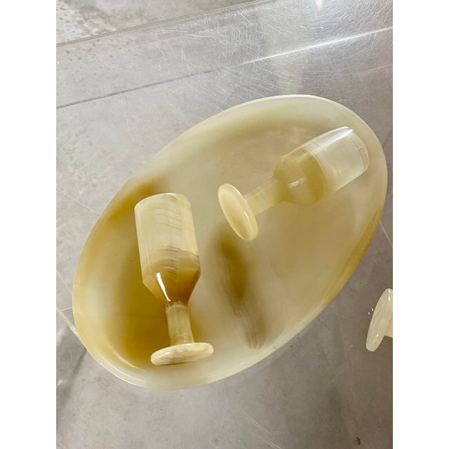 1960s Carved Onyx Stemware + Tray, Set of 7 Pieces For Sale - Image 12 of 17