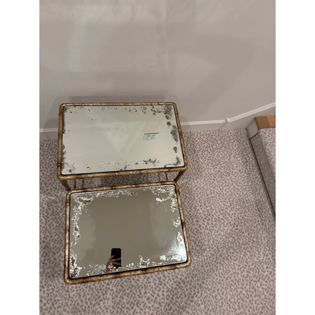 2010s Faux Bamboo/Faux Bois Heavy Metal Nesting Tables by Century Furniture For Sale - Image 5 of 9