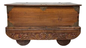 Antique Ming Kang Chinese Carved Wood Trunk Circa 1800-1849
