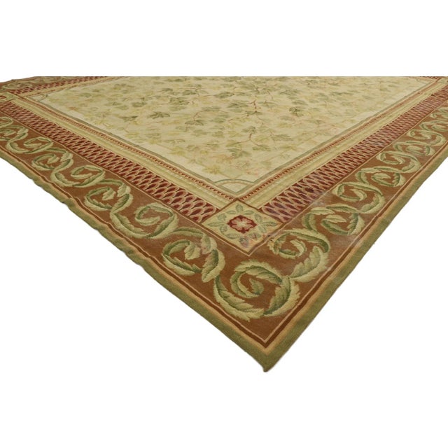 Farmhouse Mid 20th Century Vintage Needlepoint English Cottage Ivy Style Rug, 08'10 X 11'04 For Sale - Image 3 of 10