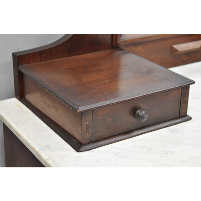 Antique Eastlake Victorian Carved Walnut Marble Top Washstand Dresser W/ Mirror For Sale - Image 14 of 18