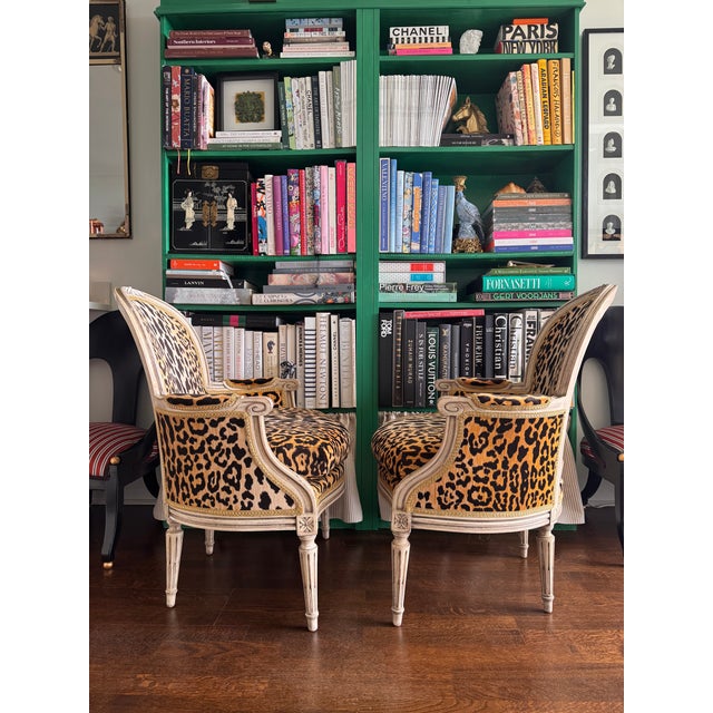Vintage Louis XVI Bergere Chairs in Velvet Leopard For Sale - Image 4 of 6