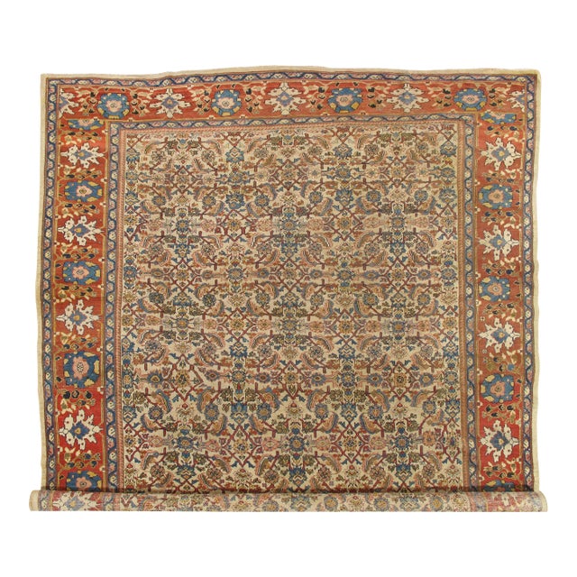 Antique Sultanabad Carpet, Handmade Persian Rug, Ivory, Blue, Green, Soft Red For Sale