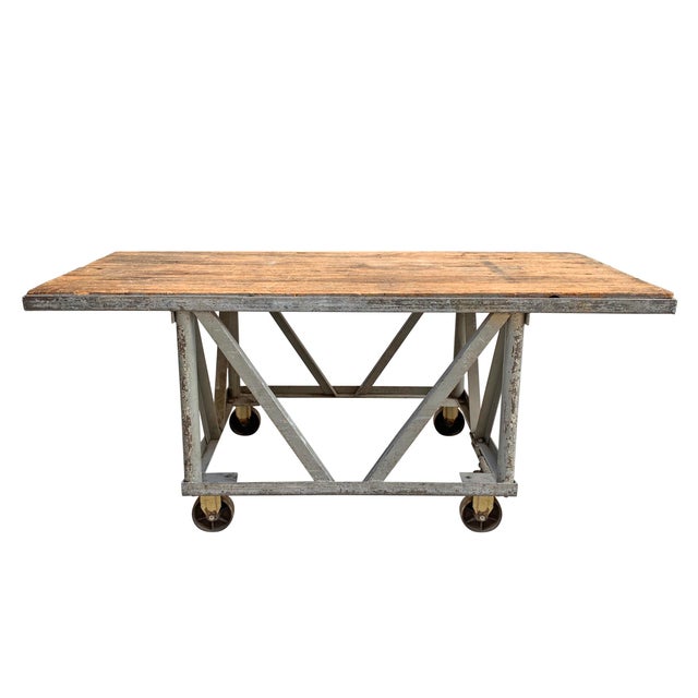 Vintage American Industrial Kitchen Island With Wood Top