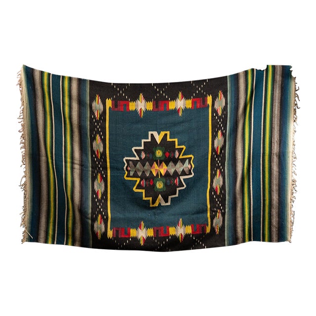 Vintage Southwest Motif Mexican Serape Throw For Sale