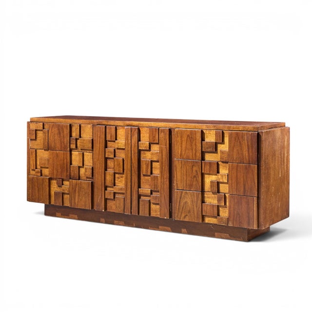 Mid-Century Modern Lane Staccato Brutalist Mid Century Walnut Lowboy Dresser For Sale - Image 3 of 9