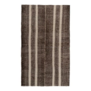 Vintage Turkish Kilim Rug in Beige-Brown Stripe Patterns For Sale