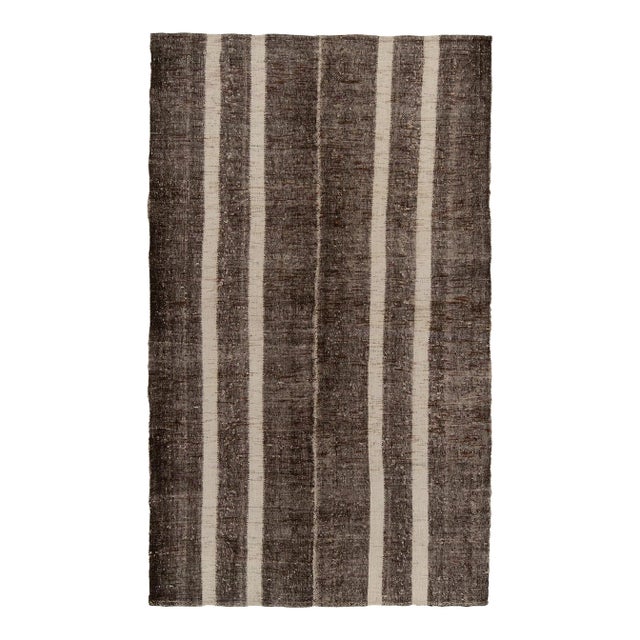 Vintage Turkish Kilim Rug in Beige-Brown Stripe Patterns For Sale