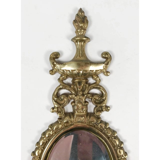 Vintage Pagoda Style Brass Mirrored Wall Candle Sconce For Sale - Image 4 of 6