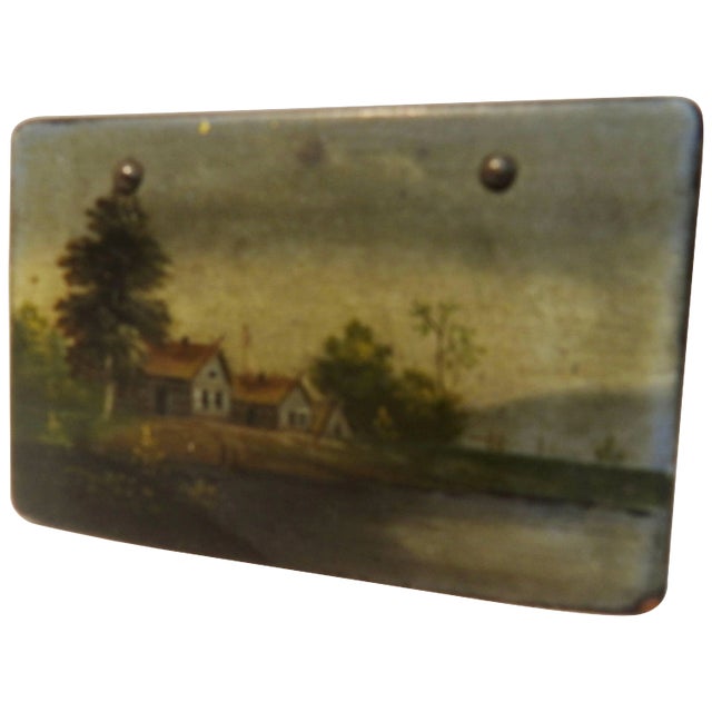 Antique Russian Lacquer Box With Landscape For Sale