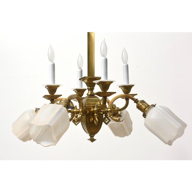 Gas and Electric Chandelier with Original Glass Candlecovers and Shades