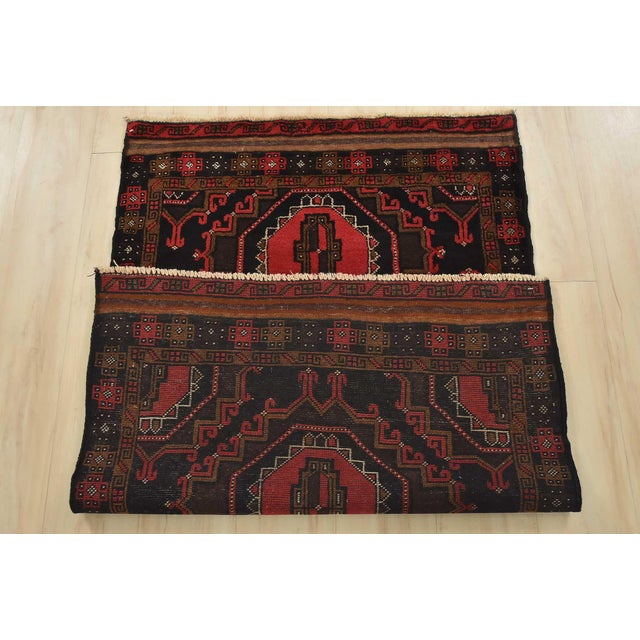 Vintage Baloch Rug 3'1'' X 4'8'' Black Wool Tribal Hand-Knotted Oriental Carpet For Sale - Image 11 of 12