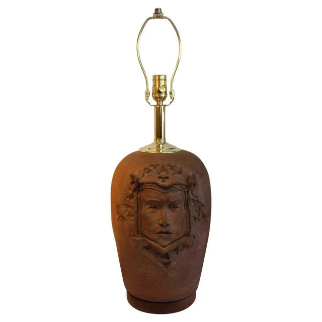 Gothic 1970s Stoneware Lamp With Gothic Face For Sale - Image 3 of 12