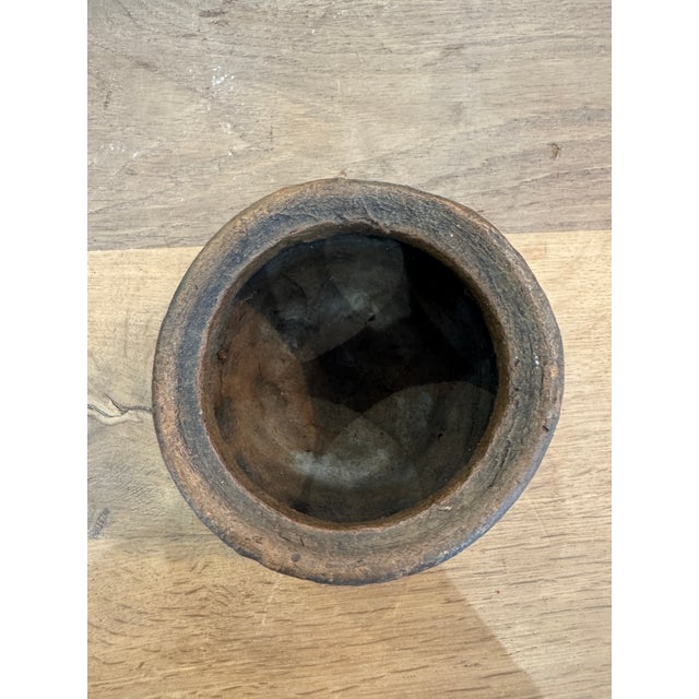 Small Vintage Rustic Indian Brown Clay Pot With Custom Metal Ring For Sale - Image 9 of 9
