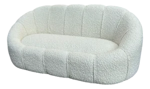 Two-Seater Sofa with Rounded Design in White Bouclé Fabric, 2000s