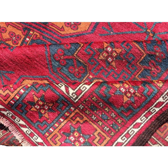Antique Ersari Rug in Wool With Gul Design in Ivory, Blue, Red and Orange 8'2 X 11'8 For Sale - Image 10 of 11