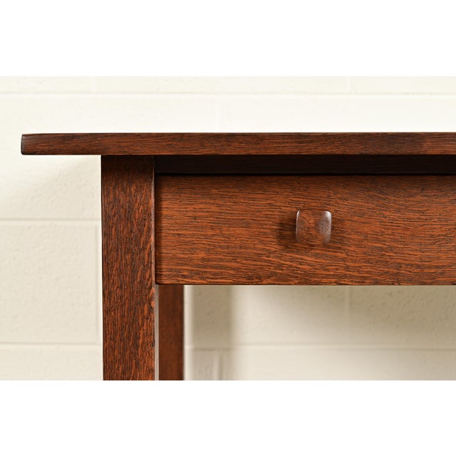 Stickley Brothers Antique Mission Oak Arts & Crafts Writing Desk or Library Table, Newly Refinished For Sale - Image 9 of 16