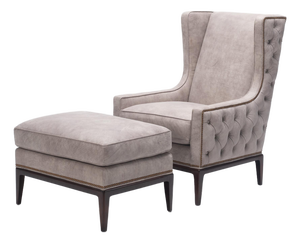 Lavender Birch Leather Wing Chair and Ottoman