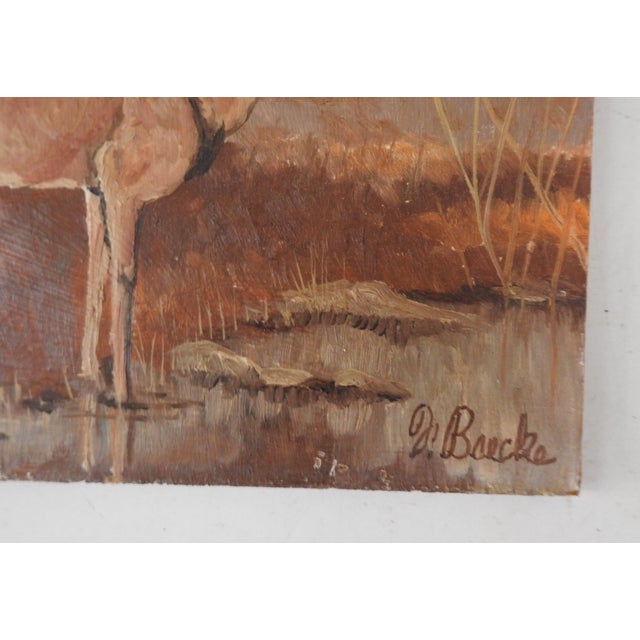 Vintage 1976 oil on masonite painting of a whitetail buck in fall landscape by Florent Baecke (1922-2016) Texas, Signed...