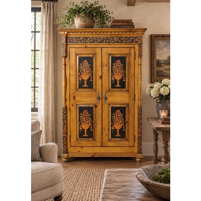 Drexel Pinehurst Farmhouse Style Paint Decorated Armoire For Sale - Image 12 of 12