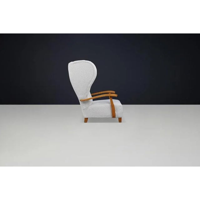 Monumental French Wingback Armchair in Ivory Bouclé with Sculpted Frame, 1930s For Sale - Image 6 of 10