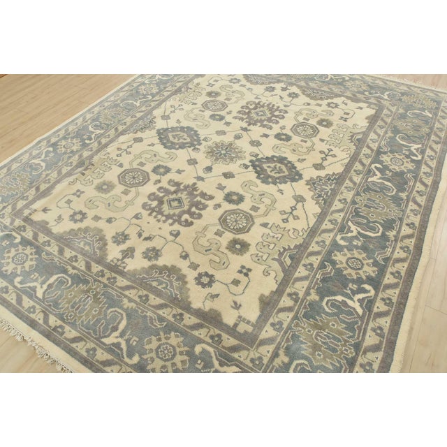 Traditional Oushak Rug 8'4'' X 10'1'' Ivory Wool Traditional Hand-Knotted Oriental Carpet For Sale - Image 3 of 12